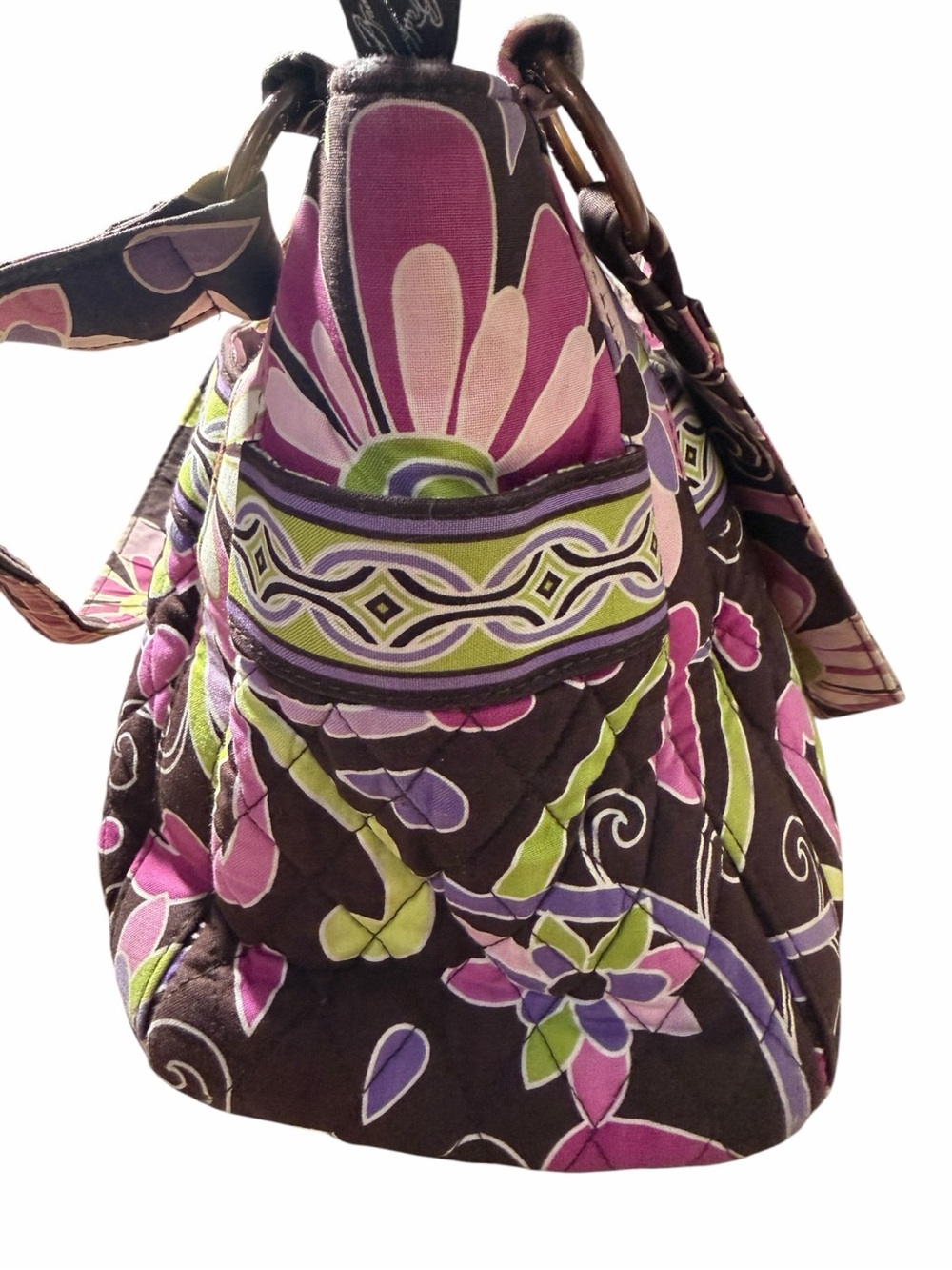 Vera Bradley Brown Quilted Shoulder Bag with Pink, Green & Purple Florals - Picture 4 of 10